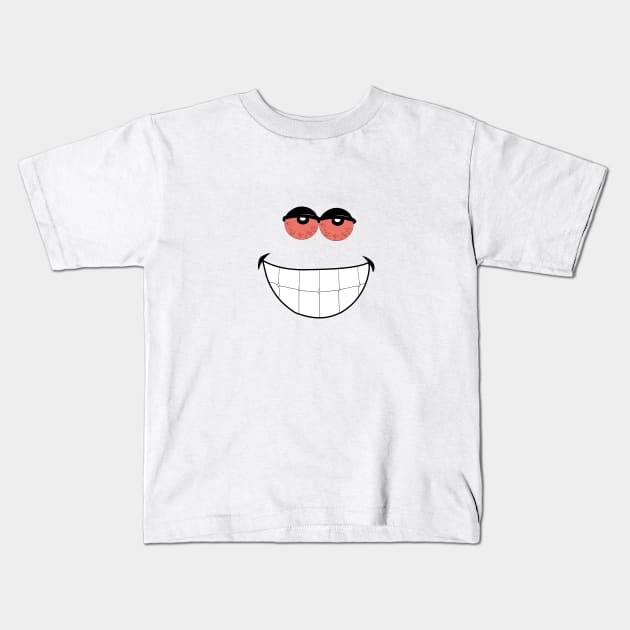 Happy cartoon face with red eyes Kids T-Shirt by Dazedfuture